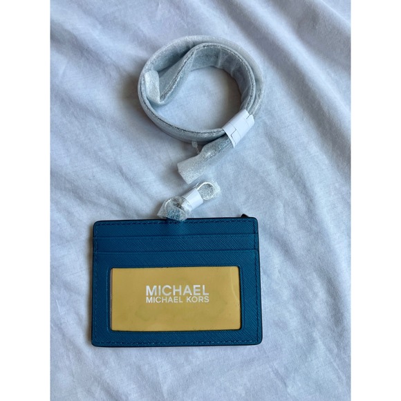 Michael Kors Jet Set Travel Teal Leather EW Card Case ID Lanyard NWT - Picture 1 of 4